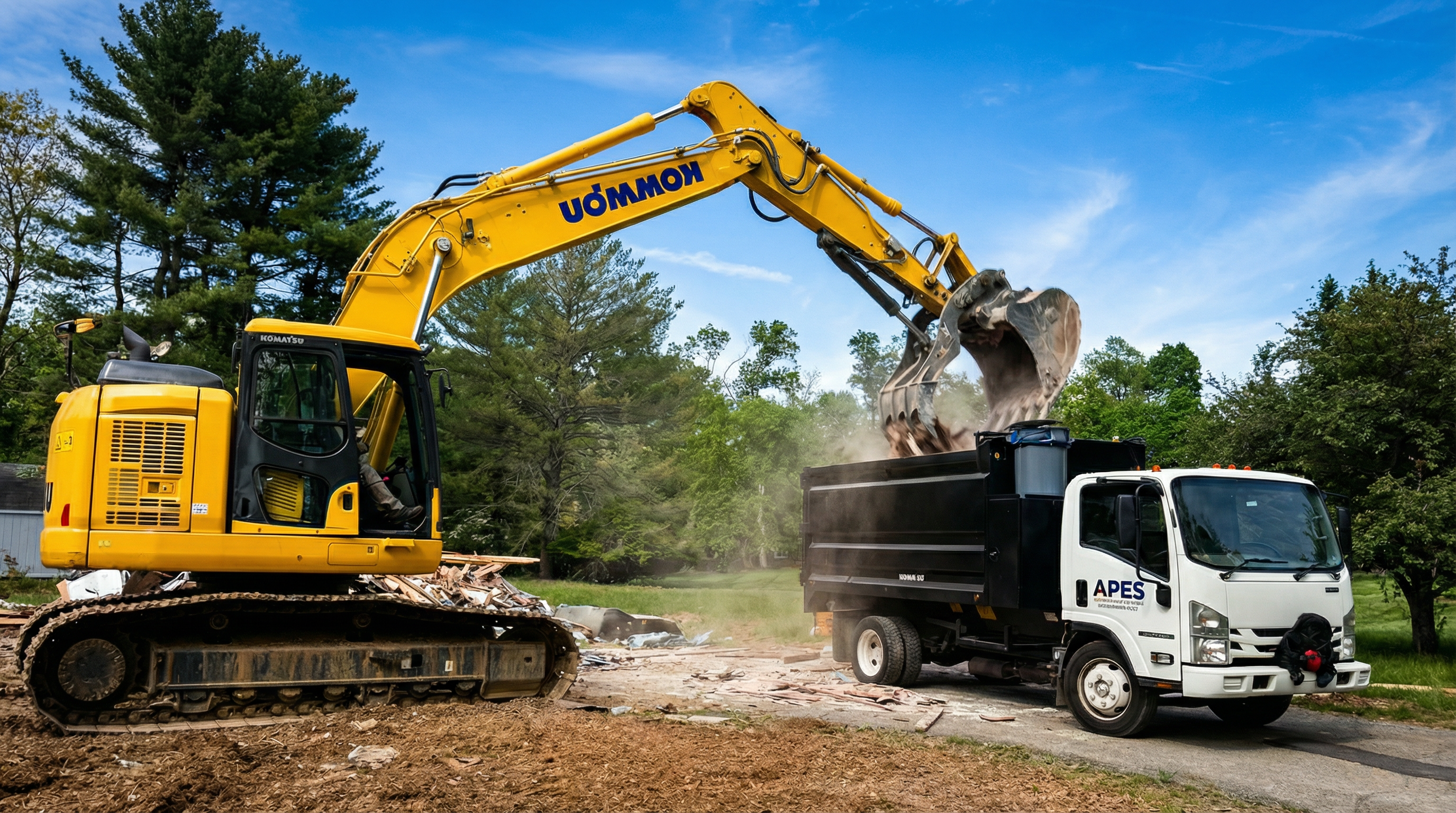 APES Demolitions truck and excavator at work